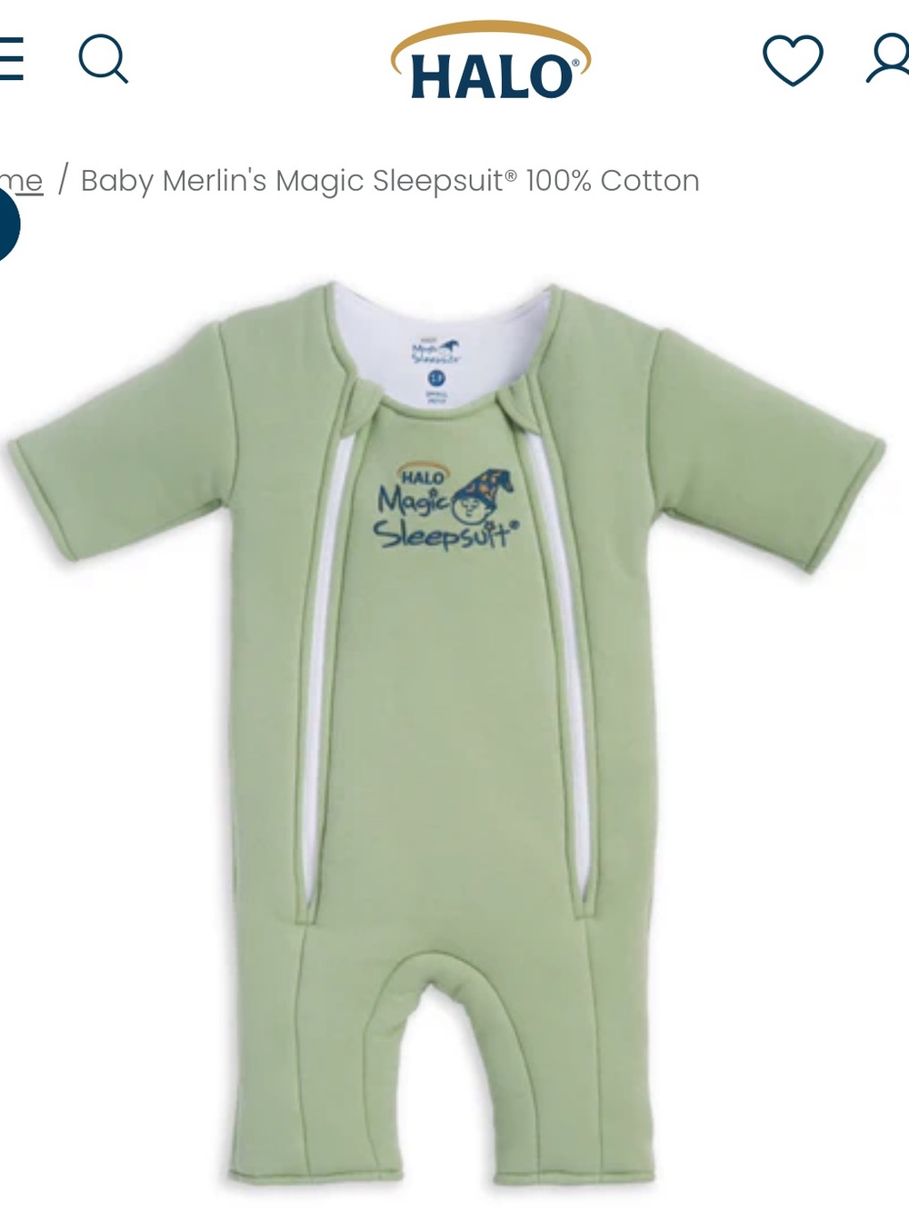 Halo Sage Green Infant Sleepsuit with Double Zipper